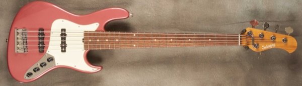 MODEL: 5-22 Vintage Will Lee,
SERIAL: #7322,
FINISH: Burgundy mist metallic,
BODY: Chambered alder,
NECK: Roasted maple with thin matte nitro finish,
FINGERBOARD: Madagascare rosewood, 12″ radius, 1.75″ nut width,
PICKGUARD: Mint,
HARDWARE: Chrome,
PICKUPS: Sadowsky single-coil,
PREAMP: Sadowsky preamp with vintage tone control and mid boost circuit