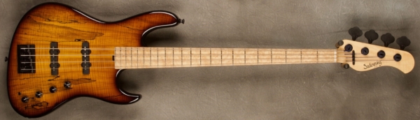 MODEL: 4-22 Will Lee Vintage,
SERIAL: #8332,
FINISH: '59 Burst,
BODY: Chambered Ash with Spalted Maple top,
WEIGHT: 7.14 lbs,
NECK: Maple with thin matte nitro finish and 12" radius, 1.45" nut width,
FINGERBOARD: Birdseye Maple,
PICKGUARD: None,
HARDWARE: Black,
PICKUPS: Sadowsky Single Coil J set,
PREAMP: Sadowsky preamp with vintage tone control and mid boost circuit