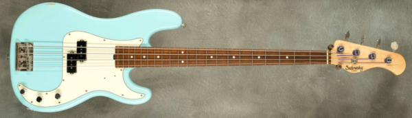 MODEL: 4-20 Vintage (made in Japan),
SERIAL: #M2943,
FINISH: Sonic Blue,
BODY: Chambered Alder,
WEIGHT: 9.52 lbs,
NECK: Maple with thin matte nitro finish 1.5" nut width,
FINGERBOARD: Morado,
PICKGUARD: Parchment,
HARDWARE: Chrome,
PICKUPS: Sadowsky P,
PREAMP: Sadowsky preamp with vintage tone control