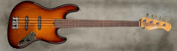 MODEL: 4-20 Standard,
SERIAL: #9041,
FINISH: '59 Burst,
BODY: Chambered roasted alder,
WEIGHT: 8.15 lbs,
NECK: Master Grade flame roasted Maple with thin matte nitro finish and 12" radius, 1.5" nut,
FINGERBOARD: Madagascar Rosewood,
PICKGUARD: None,
HARDWARE: Chrome,
PICKUPS: Sadowsky Single Coil J/J in 60's locations,
PREAMP: Sadowsky vintage tone control w/ Vol/Vol configuration