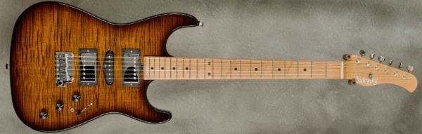Model S-Style Guitar
Serial #9168
Finish Tiger's Eye Burst
Body Chambered Roasted Ash
Weight 5.70 lbs
Neck Roasted Maple with thin matte nitro finish
Radius/Nut 12" radius, 1 5/8" nut width
Fingerboard Roasted Maple
Pickguard None
Hardware Chrome
Pickups Sadowsky H-S-H pickups
Preamp Sadowsky mid-boost preamp