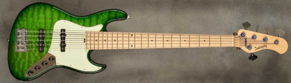 Model 5-21 Vintage,
Serial #9032,
Finish Transparent Green Burst,
Body Chambered Swamp Ash with Quilted Maple Top,
Weight 8.73 lbs,
Neck Maple with thin matte nitro finish,
Radius/Nut 12" radius, 1 7/8" nut width,
Fingerboard Maple,
Pickguard Mint,
Hardware Chrome,
Pickups Sadowsky Humcancelling in 60's Locations,
Preamp Sadowsky preamp with vintage tone control