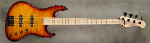 Model 4-24 Standard
Serial #9339
Finish Dark Cherry Burst
Body Chambered Swamp Ash w/ Quilted Maple Top
Weight 7.51 lbs
Neck Maple with thin matte nitro finish
Radius/Nut 12" radius, 1.5" nut width
Fingerboard Maple with Black Pearloid dots
Pickguard None
Hardware Black
Pickups Sadowsky Humcancelling JJ in 60's Positions
Preamp Sadowsky preamp with vintage tone control