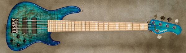 Model 5-24 Modern
Serial #9179
Finish Bora Blue Burst
Body Chambered Swamp Ash w/ Spalted Maple Top
Weight 8.05 lbs
Neck
Maple with thin matte nitro finish w/matching headstock
Radius/Nut 12" radius, 1 7/8" (47.625 mm) nut width
Fingerboard Flame Maple w/White Pearl Blocks
Pickguard None
Hardware Chrome
Pickups Sadowsky Soapbars in Modern positions
Preamp Sadowsky preamp with vintage tone control