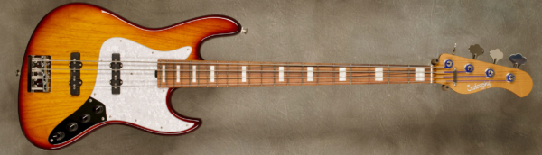 Model 4-21 Vintage
Serial #9480
Finish Dark Cherry Burst
Body Chambered Swamp Ash
Weight 7.79 lbs
Neck Roasted Maple with thin matte nitro finish
Radius/Nut 12" radius, 1.5" (39mm) nut width
Fingerboard Morado w/White Pearl Blocks
Pickguard White Pearl
Hardware Chrome
Pickups Sadowsky Humcancelling J/J in 60's positions
Preamp Sadowsky preamp with vintage tone control
Case Sadowsky Portabag