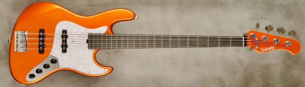 Model 4-21 Vintage
Serial #9497
Finish Candy Apple Orange
Body Chambered Swamp Ash
Weight 8.71 lbs
Neck
Maple with thin matte nitro finish w/matching headstock
Radius/Nut 12" radius, 1.5" (39mm) nut width
Fingerboard Ebony
Pickguard White Pearl
Hardware Chrome
Pickups Sadowsky Humcancelling J/J in 60's positions
Preamp Sadowsky preamp with vintage tone control
Case Sadowsky Portabag